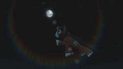 Size: 1280x720 | Tagged: safe, artist:horsesplease, trouble shoes, 3d, cape, clothes, flying, gmod, moon, superhero