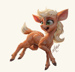 Size: 1200x1153 | Tagged: safe, artist:assasinmonkey, derpibooru import, applejack, deer, appledeer, deerified, doe, female, open mouth, simple background, smiling, solo, species swap