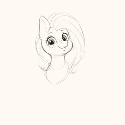 Size: 4000x4000 | Tagged: safe, artist:miokomata, derpibooru import, fluttershy, pegasus, pony, black and white, bust, fangs, female, freckles, freckleshy, grayscale, looking at you, mare, monochrome, open mouth, simple background, solo