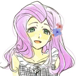 Size: 700x700 | Tagged: safe, artist:5mmumm5, fluttershy, equestria girls, bust, flower, flower in hair, simple background, solo, white background