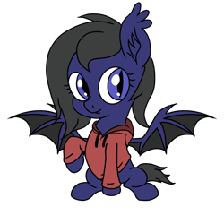 Size: 1500x1500 | Tagged: safe, artist:darkshock, oc, oc only, oc:shadow faith, bat pony, pony, avatar, bat pony oc, bat wings, clothes, ear fluff, female, filly, hoodie, looking at you, profile picture, raised hoof, simple background, solo, spread wings, transparent background, wings