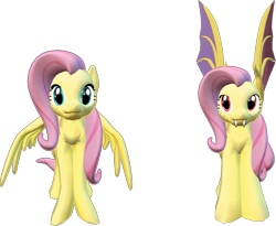 Size: 2167x1775 | Tagged: safe, artist:monstermaster13, derpibooru import, fluttershy, bat pony, pegasus, pony, 3d, bat ponified, duality, flutterbat, race swap, self ponidox, sfm pony, simple background, transparent background