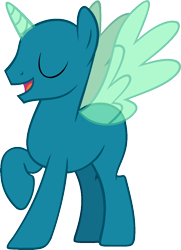 Size: 958x1322 | Tagged: safe, artist:pegasski, oc, oc only, alicorn, pony, (male) base, alicorn oc, bald, base, eyes closed, horn, open mouth, raised hoof, simple background, smiling, solo, transparent background, wings