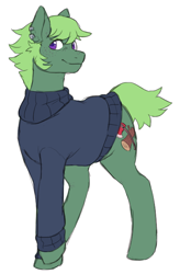 Size: 446x681 | Tagged: safe, artist:cottoncloudy, oc, oc only, oc:wood crunch, earth pony, cis, cis guy, clothes, earth pony oc, freckles, male, messy hair, piercing, polyamorous, short hair, sideburns, simple background, solo, sweater, white background