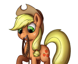 Size: 900x741 | Tagged: safe, artist:professor-ponyarity, derpibooru import, applejack, earth pony, pony, cute, female, jackabetes, lasso, mare, mouth hold, rope, simple background, solo, white background