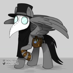 Size: 1023x1026 | Tagged: safe, artist:sickly-sour, oc, oc:doc, pegasus, bag, hat, plague doctor mask, potion, solo, straps, top hat