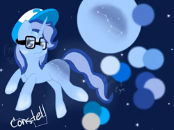 Size: 518x388 | Tagged: artist needed, safe, oc, oc only, pony, unicorn, constellation, full moon, glasses, hat, horn, moon, night, reference sheet, stars, unamused, unicorn oc