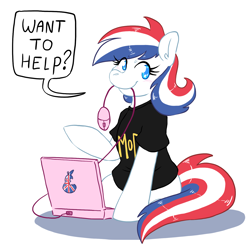 Size: 1500x1500 | Tagged: safe, oc, oc:britannia (uk ponycon), clothes, computer, laptop computer, shirt, solo, uk ponycon