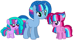 Size: 1260x693 | Tagged: safe, artist:徐詩珮, oc, oc:bubble sparkle, oc:nova sparkle, oc:velvet berrytwist, alicorn, alternate universe, base used, bubbleverse, clothes, female, filly, magical lesbian spawn, magical threesome spawn, multiple parents, next generation, offspring, parent:glitter drops, parent:spring rain, parent:tempest shadow, parent:twilight sparkle, parents:glittershadow, parents:sprglitemplight, parents:springdrops, parents:springshadow, parents:springshadowdrops, siblings, simple background, sisters, teenager, transparent background