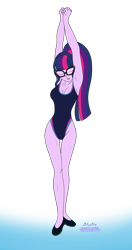 Size: 1014x1920 | Tagged: safe, artist:atalix, derpibooru import, sci-twi, twilight sparkle, equestria girls, armpits, base used, clothes, flats, legs, one-piece swimsuit, sexy, shoes, simple background, solo, swimsuit, transparent background