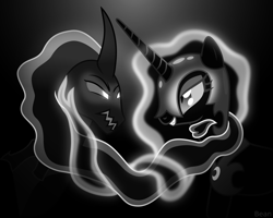 Size: 2000x1600 | Tagged: safe, artist:bean, nightmare moon, pony of shadows, fanfic:total eclipse, cover art, fimfiction, shipping