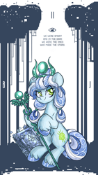 Size: 700x1240 | Tagged: safe, artist:azimooth, oc, oc:thauma disk, earth pony, pony, ask thaumaturge pony, book, female, mare, solo, staff