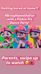 Size: 750x1333 | Tagged: safe, derpibooru import, pinkie pie, earth pony, pony, my little pony: pony life, my little pony: stop motion short, pinkie pie wants to play, bringhomethefun, coronavirus, covid-19, instagram story, official, solo, text