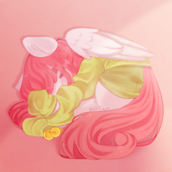 Size: 2560x2560 | Tagged: safe, artist:nightyum, oc, oc only, oc:mirai, pegasus, pony, clothes, cute, female, mare, pegasus oc, sleeping, wings