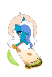 Size: 740x1080 | Tagged: safe, artist:gitsudoptions, oc, oc:fleurbelle, alicorn, adorabelle, alicorn oc, blushing, burrito, burrito blanket, cute, female, food, horn, mare, simple background, transparent background, wings