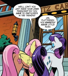 Size: 503x558 | Tagged: safe, artist:andypriceart, derpibooru import, idw, fluttershy, rarity, pegasus, pony, unicorn, spoiler:comic, spoiler:comic64, butt, comic panel, cropped, duo, female, mare, misleading thumbnail, official comic, plot