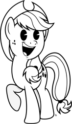 Size: 1439x2455 | Tagged: safe, artist:anime-equestria, derpibooru import, applejack, earth pony, pony, applejack's hat, black and white, cartoon, cowboy hat, cute, female, freckles, grayscale, happy, hat, jackabetes, mare, monochrome, pacman eyes, ponytail, retro, simple background, transparent background, vector