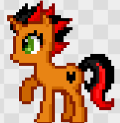 Size: 563x579 | Tagged: safe, artist:falcodash107, oc, oc only, oc:firesword, pony, unicorn, 8-bit, alpha channel, female, fire pony, horn, mare, pixel art, raised hoof, solo, unicorn oc