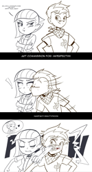 Size: 1231x2290 | Tagged: safe, artist:graytyphoon, part of a set, limestone pie, oc, oc:copper plume, equestria girls, blood, blushing, canon x oc, clothes, comic, commission, commissioner:imperfectxiii, crossed arms, cute, dialogue, elbowing, equestria girls-ified, eyes closed, female, freckles, glasses, jacket, kiss on the cheek, kissing, limabetes, limeplume, limetsun pie, male, monochrome, neckerchief, pouting, punch, shipping, shirt, straight, surprised, thought bubble, tsundere, wide eyes