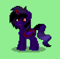 Size: 202x198 | Tagged: safe, oc, oc only, oc:midnight abyss (alicorn), pony, ancient history, anomaly, corrupted, dark magic, dark skin, evil, flowy tail, horn, magic, mystical, pixel art, pony town, red eyes, resurrection, sprite, taboo, tartarus, villainous, wings