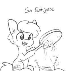 Size: 2250x2250 | Tagged: safe, artist:tjpones, oc, oc only, oc:tjpones, earth pony, pony, bacon, cooking, egg, food, grayscale, grease, male, meat, monochrome, router, simple background, solo, stallion, this will end in electronic failure, white background