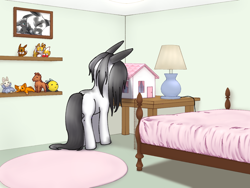 Size: 1600x1200 | Tagged: safe, artist:causticeichor, oc, oc:inkenel, oc:oretha, pony, bed, bedroom, comic, dollhouse, eevee, giant pony, giant/tiny, ladder, macro, miles "tails" prower, picture, plushie, pokémon, sonic the hedgehog (series)