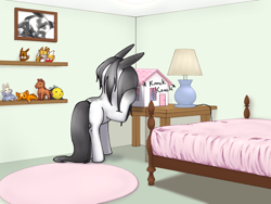 Size: 1600x1200 | Tagged: safe, artist:causticeichor, oc, oc:inkenel, oc:oretha, pony, bed, bedroom, comic, dollhouse, eevee, giant pony, giant/tiny, knocking, ladder, macro, miles "tails" prower, picture, plushie, pokémon, sonic the hedgehog (series)