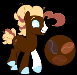 Size: 3912x3800 | Tagged: safe, artist:jackie-sheepwitch, oc, oc only, oc:coffee bean, earth pony, pony, base used, black background, earth pony oc, hoof polish, male, messy mane, next generation, offspring, parent:cheese sandwich, parent:pinkie pie, parents:cheesepie, reference sheet, simple background, smiling, solo, stallion