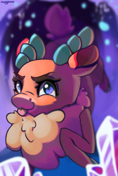 Size: 1625x2411 | Tagged: safe, artist:nookprint, velvet reindeer, deer, reindeer, them's fightin' herds, community related, female, looking at you, solo, tongue out