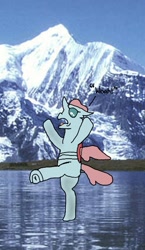 Size: 399x690 | Tagged: safe, artist:whistle blossom, ocellus, changedling, changeling, semi-anthro, autodesk sketchbook, bipedal, cute, day, dialogue, diaocelles, digital art, female, frog (hoof), ice, irl, mountain, open mouth, photo, ponies in real life, slipping, solo, teenager, underhoof