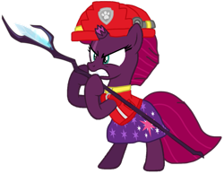 Size: 1345x1044 | Tagged: safe, artist:徐詩珮, fizzlepop berrytwist, tempest shadow, series:sprglitemplight diary, series:sprglitemplight life jacket days, series:springshadowdrops diary, series:springshadowdrops life jacket days, alternate universe, angry, base used, clothes, female, marshall (paw patrol), paw patrol, simple background, staff, staff of sacanas, transparent background
