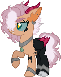 Size: 1444x1836 | Tagged: safe, artist:zipverse, oc, oc:aegis shadow, hybrid, female, horns, offspring, parent:fluttershy, parent:lord tirek, simple background, solo, transparent background