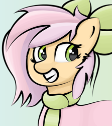 Size: 1261x1411 | Tagged: safe, artist:tav, oc, pony, bow, bust, clothes, portrait, scarf, simple background, smiling, solo