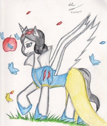 Size: 1228x1441 | Tagged: safe, artist:mewmew55, alicorn, pony, clothes, ponified, snow white, solo, traditional art