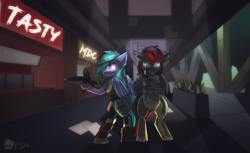 Size: 3600x2200 | Tagged: safe, artist:freak-side, oc, oc:ellis cider, oc:shadow sky, bat pony, bat pony oc, bat wings, escape from tarkov, weapon