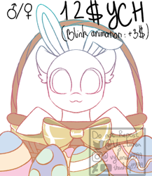 Size: 650x750 | Tagged: safe, artist:thanhvy15599, oc, oc only, pony, basket, bow, commission, easter, easter egg, egg, holiday, pony in a basket, sketch, solo, ych sketch, your character here