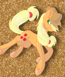 Size: 591x701 | Tagged: safe, artist:different15, derpibooru import, applejack, earth pony, pony, floating, hooficure, looking up, simple background