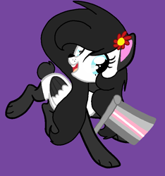 Size: 694x740 | Tagged: safe, artist:circuspaparazzi5678, oc, oc:bamboo breeze, bear, panda, panda pony, pegasus, pony, base used, cute, demigirl, demigirl pride flag, flower, flower in hair, paws, pride, pride flag, solo