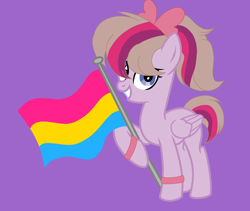 Size: 2740x2313 | Tagged: safe, artist:circuspaparazzi5678, oc, oc:radiant dust, pegasus, pony, base used, bow, bracelet, jewelry, next generation, pansexual, pansexual pride flag, parent:angel wings, parent:twilight sparkle, pride, pride flag, pride month, solo