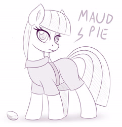 Size: 1400x1450 | Tagged: safe, artist:ziemniax, boulder (pet), maud pie, earth pony, pony, clothes, cute, dress, female, mare, maudabetes, monochrome, simple background, sketch, solo, white background