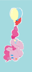Size: 688x1522 | Tagged: safe, artist:withoutal, derpibooru import, pinkie pie, earth pony, pony, :p, animated, balloon, beady eyes, blue background, chibi, cute, diapinkes, ear fluff, female, floating, leg fluff, mare, simple background, solo, then watch her balloons lift her up to the sky, tongue out