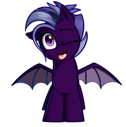 Size: 908x915 | Tagged: safe, artist:neuro, oc, oc only, oc:purity ebonshield, bat pony, pony, /mlp/, 4chan, everyday life with guardsmares, female, mare, one eye closed, simple background, solo, tongue out, transparent background, wings, wink, winking at you