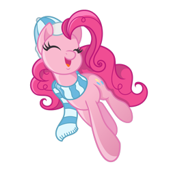 Size: 900x900 | Tagged: safe, artist:santamouse23, derpibooru import, pinkie pie, earth pony, pony, adobe illustrator, clothes, cute, diapinkes, eyes closed, female, hat, mare, open mouth, scarf, simple background, solo, transparent background, vector, winter outfit