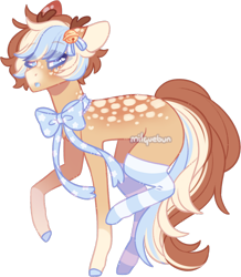 Size: 1024x1173 | Tagged: safe, artist:milquebun, deer, deer pony, original species, pony, clothes, male, simple background, socks, solo, stallion, striped socks, transparent background