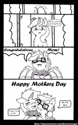 Size: 1208x1940 | Tagged: safe, artist:khaotixdreamfd, oc, bat pony, pony, unicorn, female, flower, glasses, mother and child, mother and daughter, parent and child