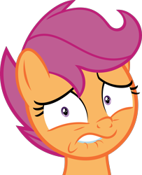 Size: 2413x2969 | Tagged: safe, artist:phucknuckl, scootaloo, pegasus, pony, the last crusade, .svg available, female, filly, lip bite, looking at you, scared, simple background, solo, transparent background, vector