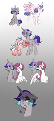 Size: 818x1843 | Tagged: safe, artist:polymercorgi, princess flurry heart, oc, oc:heartthrob, pegasus, pony, unicorn, colt, female, filly, male, offspring, older, parent:princess cadance, parent:shining armor, parents:shiningcadance, stallion