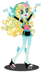 Size: 342x578 | Tagged: safe, artist:cookiechans2, artist:machakar52, equestria girls, barely eqg related, base used, clothes, compression shorts, crossover, equestria girls style, equestria girls-ified, fins, flower, flower in hair, jewelry, lagoona blue, mattel, monster high, necklace, sandals, sea monster, sexy, shoes, shorts