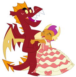Size: 801x818 | Tagged: safe, artist:queencold, garble, smolder, dragon, brother and sister, clothes, crying, cute, dragoness, dress, duo, female, gown, hug, male, siblings, simple background, smolderbetes, teenaged dragon, transparent background
