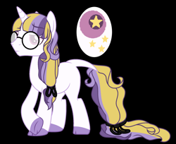 Size: 2325x1893 | Tagged: safe, artist:jackie-sheepwitch, oc, oc only, pony, unicorn, base used, black background, clothes, crack shipping, glasses, hoof fluff, hoof polish, horn, leonine tail, male, offspring, parent:moondancer, parent:prince blueblood, parents:moonblood, raised hoof, reference sheet, shipping, simple background, solo, stallion, unicorn oc